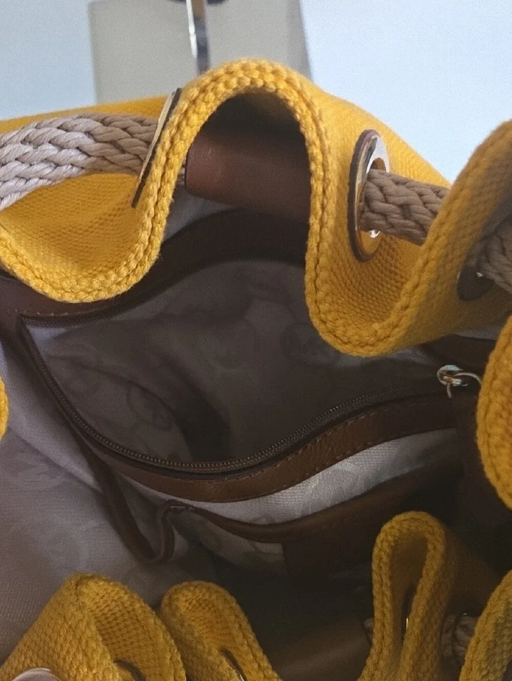Michael Kors Marina Canvas Tote Yellow Rope-Handle Drawstring Hobo Bag